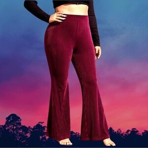 Women’s plus-size Magenta velvet high-rise ribbed stretchy Flared Pants❤️❤️3X
